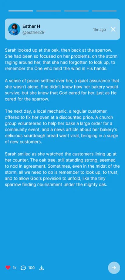 BackPew written devotional story interface