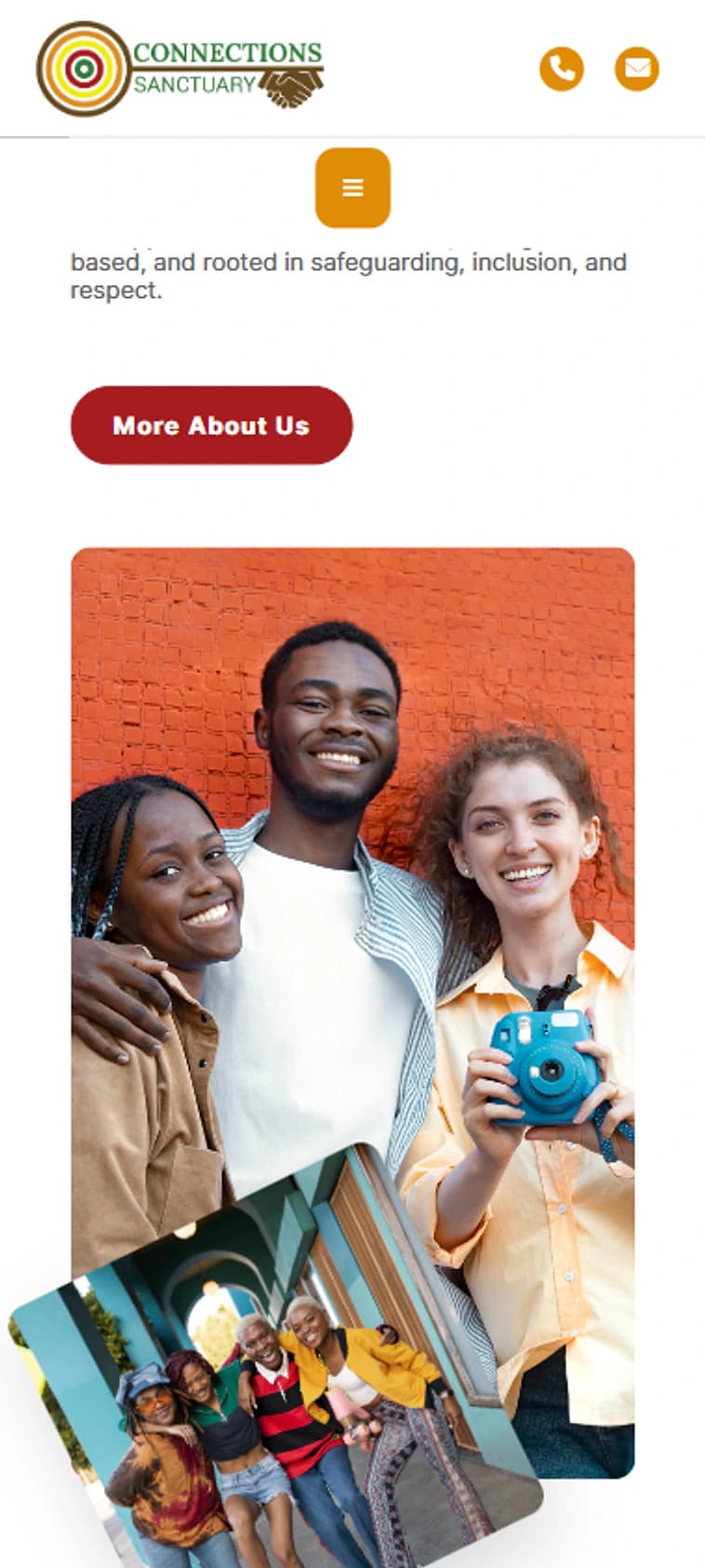 Connections Sanctuary about page imagery on mobile