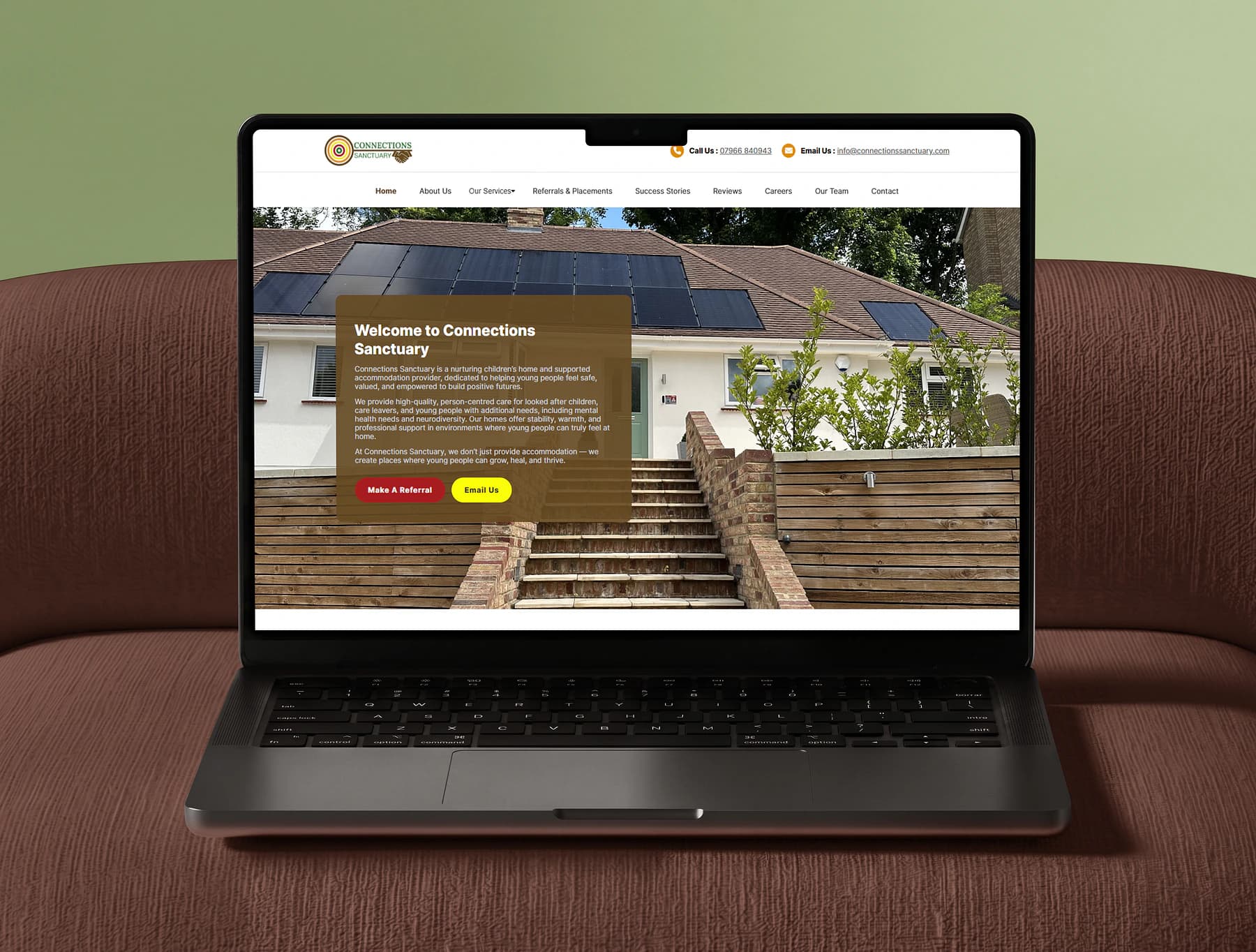 Connections Sanctuary website displayed on a realistic MacBook Pro mockup