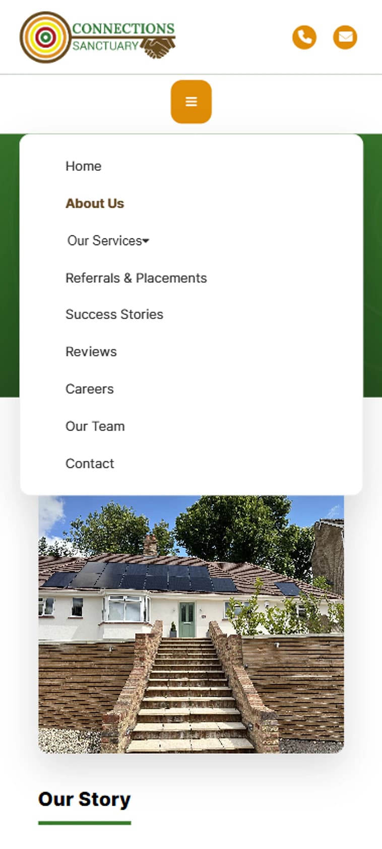Connections Sanctuary mobile navigation menu
