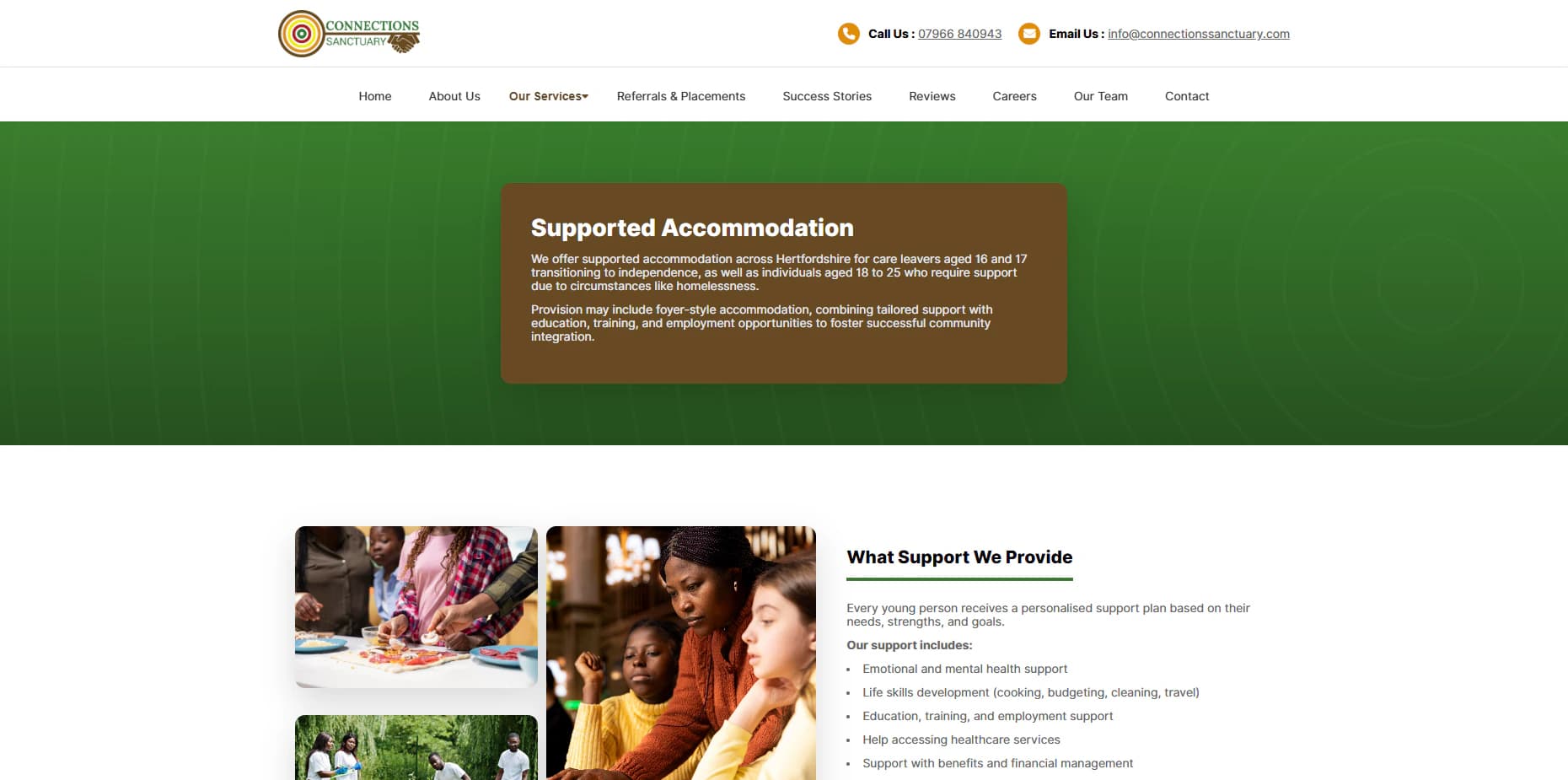 Connections Sanctuary supported-accommodation service page